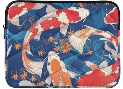 Laptop Sleeve Case 13-14 Inch Polyester Laptop Cases Goldfish Lucky Japanese Laptop Carrying Case with Zipper for Work Journey