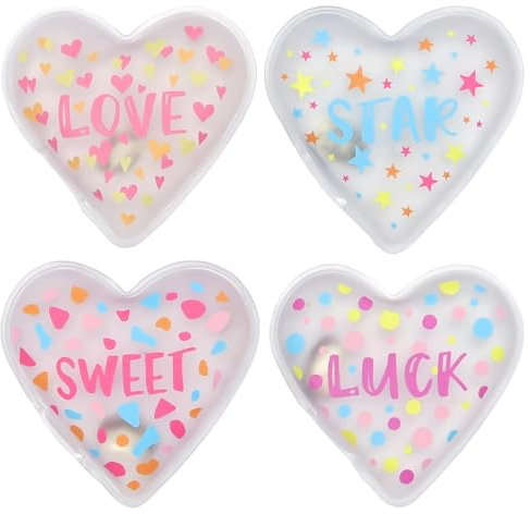 Bütic GmbH Taschenwärmer 4er Set - Herzen mit Motiven - Handwärmer Heizpad Firebag Wärmekissen