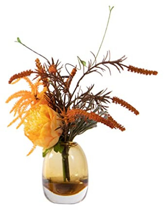 Flores Artificiales en jarrón de Tela de Seda Flores Artificiales con jarrón de Cristal Serie de otoño Boda Navidad Flor Falsa para la decoración del hogar Sala de Estar