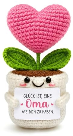 HUKUMA Oma Geschenk, Handgemachte Strickwolle Herzblume Figuren,Kreative Positive Herzblume Geschenke, Oma Geburtstagsgeschenk, Geschenk zum Geburtstag Muttertag Weihnachten
