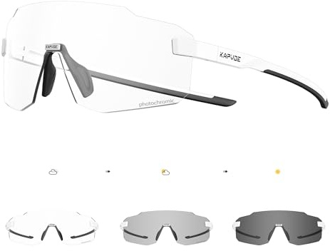 KAPVOE Photochromatische Selbsttönend Fahrradbrille für Herren Damen Klar Rennrad Brille MTB Sportbrille Radbrille UV400 Schutz Randlose Transprante Gläser für Outdoorsports