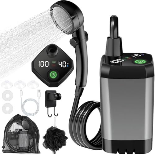 MZJAUVF Ducha Portatil, Ducha Portatil Camping, 6000mAh Batería Recargable Ducha Camper, Ducha Camping con Pantalla LED Inteligente 4 Modos, Duchas Portatiles para Camping, Jardín, Lavado de Coches