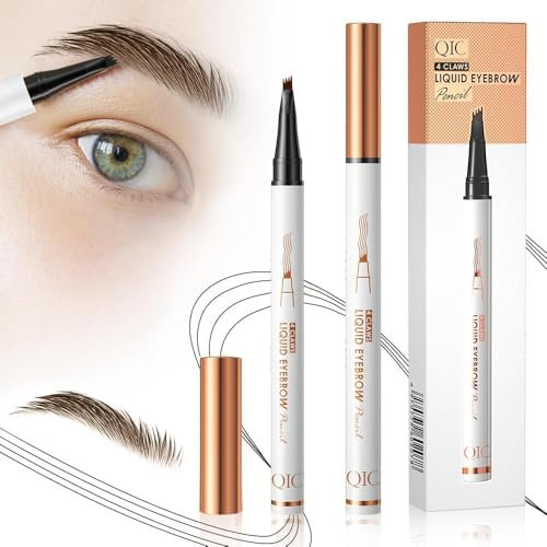 2 Stück Magischer Microblading Augenbrauenstift mit 4 Mikrogabelspitzen, Wischfester Augenbrauenfarbe, Sorgt für Natürlich Aussehende, Definierte Augenbrauen (Dunkelbraun*2)