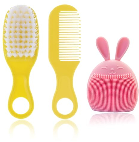 LAJUP 3 Stück Baby-Haarbürste Mit Weichen Borsten, Ideal Für Cradle Cap Für Neugeborene & Kleinkinder,Baby Haarbürste Und Kamm Set