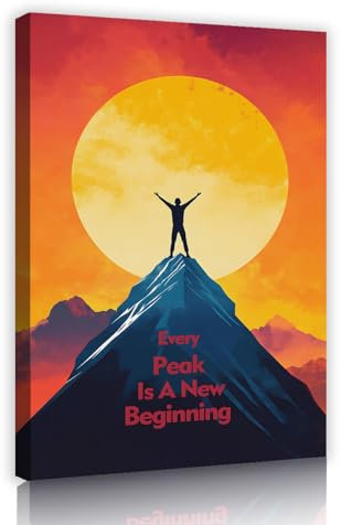 YUNART Abschlusssaison Raum Wanddekoration Inspirierende Zitate Jeder Gipfel ist ein Neuanfang Wandleinwand Vintage Raum Poster Dekor 70x100cm Innenrahmen