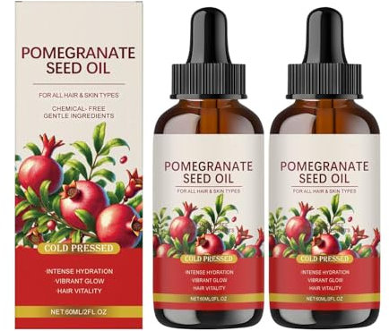 2PCS Granatapfelkernöl Bio Kaltgepresst, 60ml Reines Natürliches Granatapfelöl die Haut und Haar, Naturkosmetik Körperpflege, Verbessert die Elastizität der Haut&Fördert gesundes Haar