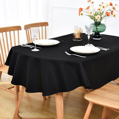 NEWISHER Schwarze ovale Tischdecke, einfarbig, 153 x 215 cm