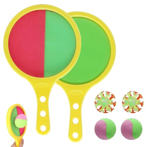 KQDRAVINE Klettballspiel Strandspielzeug, Enthält 2 Schläger und 4 Bälle, Gartenspiele, Klettspiel Wurf Spiel Kinder, Klettspiel Wurf Spiel Kinder die für die Eltern-Kind-Interaktion Geeignet Sind
