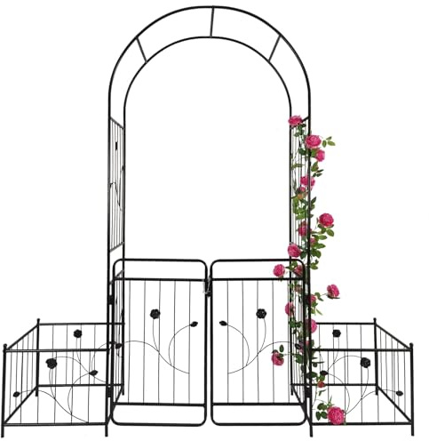 MNBVH Arco de Metal de jardín con Puerta y Dos Stands de plantador - 79.5 '' x 86.6 '' Jardín de jardín Enrejado para Plantas trepadoras - Rose Arch Outdoor Archway