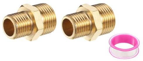 PATIKIL Brass Pipe Fitting,2Pcs 1/4 BSP Male x 3/8 BSP Male Thread | Brass Hex Nipple Reducing Coupling Pipe Fitting Connector Adapter,for Gas Water Refrigeration System Conversion