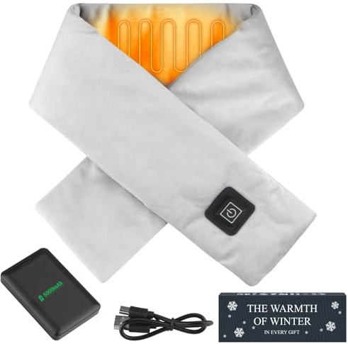 ytorgr Heated Neck Scarf, USB Heated Scarves with 5000mAh Power Bank,Rechargeable Neck Heat Pad Warmer Winter Cycling for Men Women