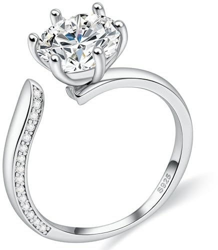 FEIKFEIZ Anillo de moissanita para mujer, diamante de laboratorio de 1,5 CT, plata 925 bañada en oro blanco 18 K, anillo abierto ajustable, anillo de compromiso, joya para regalo.