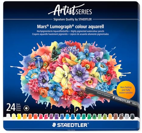 STAEDTLER Aquarellfarbstifte wasservermalbar – 24 hochwertige Künstler-Farbstifte im Metalletui – Sechskant-Design, 3,6 mm Mine, intensive Farben & lichtbeständig – ideal für Aquarellmalerei