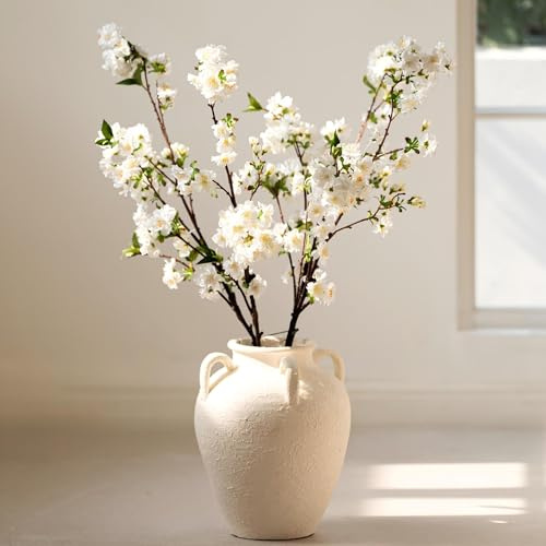 Avoeco Rami di fiori di ciliegio artificiali, 91,4 cm, in finta seta, realistici, steli e fiori sfumati, per decorazione della casa, composizioni nuziali, mostre primaverili (4, bianco crema)