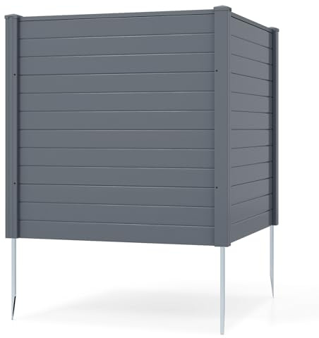 GYMAX Lot de 2 Panneaux Brise Vue Extérieur 123cm avec Piquets de Sol Métalliques, Clôture de Jardin Patio Arrière-cour pour Intimité de Climatiseur, Poubelles, Montage sans Creuser (Gris)