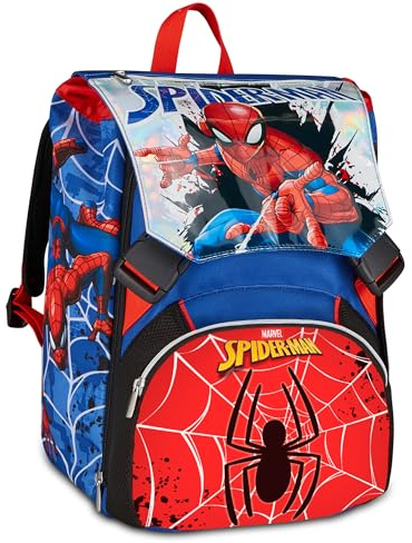 Seven Spiderman Erweiterbarer Schulranzen ab 1. Klasse, 6-10 Jahre, Schulrucksack für Jungen und Mädchen, rot/blau