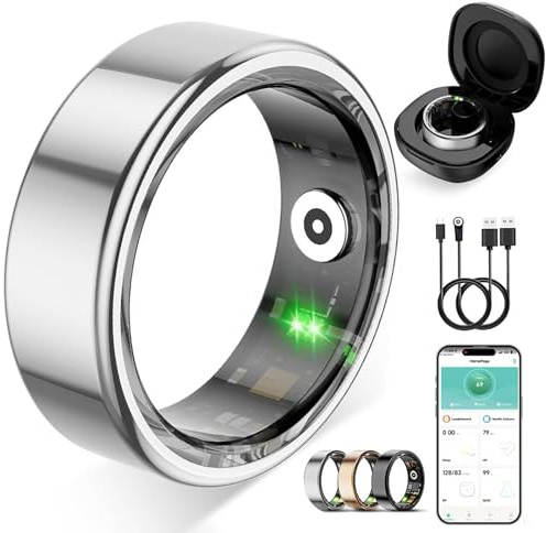 ZBNMY Smart Ring for Women Men,Fitness Tracker Ring with Heart Rate, Sleep Monitoring, Blood Oxygen, Step Counting for iOS and Android, No Subscription Fee,Waterproof(Silver, 8)