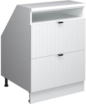 Vicco Küchenschrank für Dachschrägen R-Line, Weiß Riffel, 60 cm mit 2 Schubladen, Schrankkorpus 60 cm Tiefe, zur freien Kombination innerhalb modularer Küchensysteme