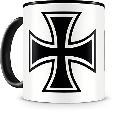 Samunshi® Eisernes Kreuz Iron Cross Tasse Kaffeetasse Teetasse Kaffeepott Kaffeebecher Becher H:95mm/D:82mm schwarz