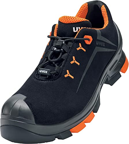 Uvex 2 Halbschuh, Sicherheitsschuhe S3 SRC, Arbeitsschuhe für Damen & Herren, Schwarz/Orange, Weite 14/Extraweit