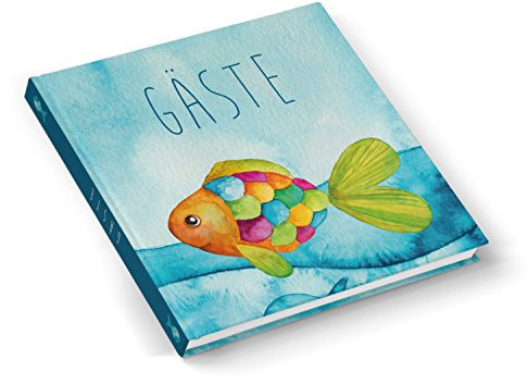 Logbuch-Verlag Gästebuch Kinder Fisch Regenbogenfisch quadratisch 21 x 21 cm Taufe Kommunion Geburtstag Mädchen Junge maritim blau türkis