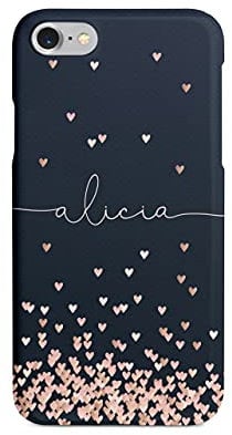 Tirita Personalised Phone Case for iPhone 7 Plus & 8 Plus – Hard Case or Cover With Custom Name or Initials – Cute Personalised Gift for Women or Girls [28. Rose Gold Hearts]