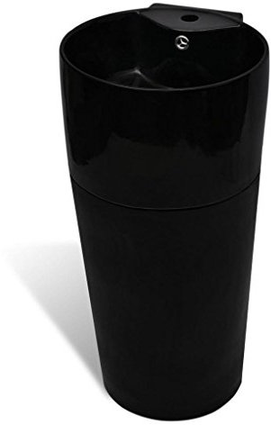 Festnight Keramik Standwaschbecken Rund Waschbecken Handwaschbecken mit Hahn/ueberlaufloch 400 x 415 x 860 mm Schwarz