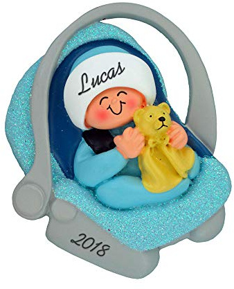 Baby Boy in Carrier, Car Seat, Stroller Personalized Christmas Ornament