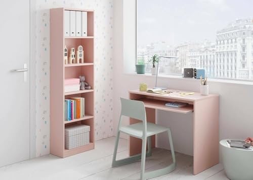 Dmora - Scrivania Dayton, Scrittoio per ufficio con ripiano, Tavolo da studio porta PC da ufficio o cameretta, Tavolo da studio, 90x54h79 cm, Rosa