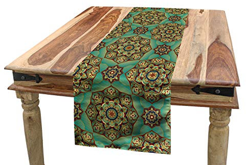 ABAKUHAUS Mandala Tischläufer, Oriental-Strudel, Esszimmer Küche Rechteckiger Dekorativer Tischläufer, 40 x 225 cm, Petrolblau Redwood