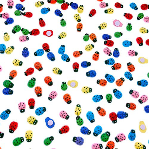 JZK 200 x Bunte Mini Selbstklebende Marienkäfer aus Holz 12,5 x 9 mm, Ornament Holz Marienkäfer Verzierungen für DIY Handwerk Scrapbooking Bastelarbeiten