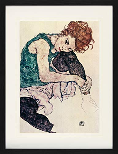 1art1 Egon Schiele Poster Die Frau des Künstlers, Sitzende Frau, 1917 Gerahmtes Bild Mit Edlem Passepartout | Wand-Bilder | Im Bilderrahmen 80x60 cm