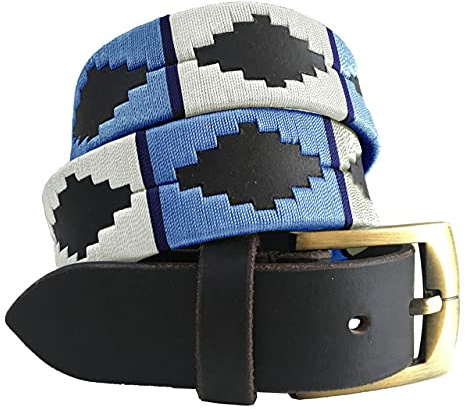 CARLOS DIAZ Herren Damen Premium Unisex Braunes Leder Bestickt Designer Polo Gürtel