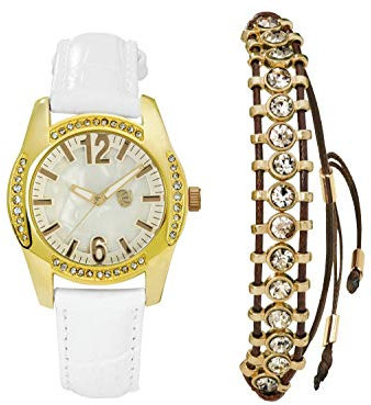 Auriol Damen Uhr Analog Quarz Uhrwerk Armbanduhr + Schmuckset Weiß