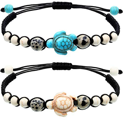 WILLBOND 2 Pieces Promise Friendship Handmade Meaning Distance Matching Bracelet Gift for Best Friend Couple Lover Girls, Adjustable Cord Bracelets with 1 Wish Card (Schildkröte)