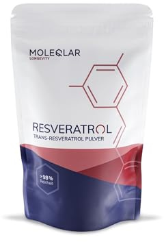 MoleQlar Resveratrol Pulver - Nahrungsergänzungsmittel aus innovativer Hefefermentation - 500mg Resveratrol pro Portion - über 98% Reinheit (30g)