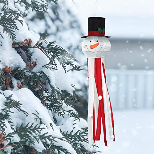 SCENDOR Weihnachts-Windsack 3D-Schneemann-Flagge für Dekorationen, langlebiger hängender Windsack, wasserdicht mit verstellbarem Haken, 51 Zoll