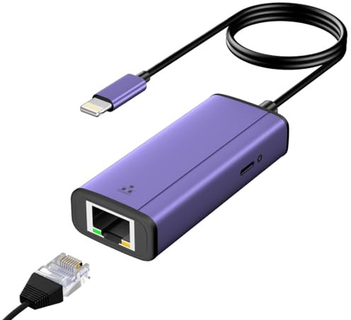 sunshot Adaptador Lightning a Ethernet, 2 en 1 Adaptador de Corriente Ethernet con Conector Lightning Compatible con iPhone/iPad/iPod, Soporta Red Ethernet de Alta Velocidad de 1000/100/10Mbps