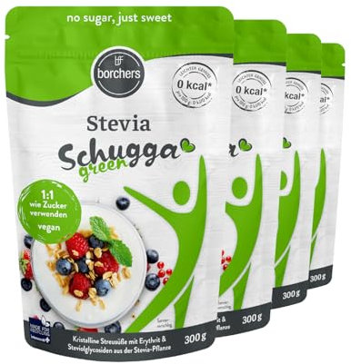 borchers 4x Stevia Kristalline Streusüße | zuckerfrei & fettfrei | zum Kochen und Backen | 4x 300g