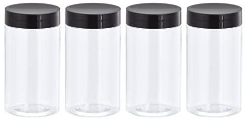 sourcing map Round Plastic Jars with Black Screw Top Lid, 5oz/ 150ml Wide-mouth Clear Empty Containers for Storage, Organizing, 4Pcs