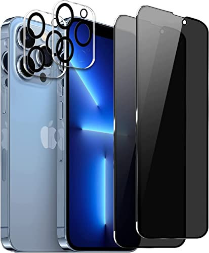 CHRINECY [2+2 Stück] Sichtschutz Schutzfolie Kompatibel mit iPhone 13 Pro max 6,7 Zoll und Kameraschutz, Anti-Spy Schutzglas, Sichtschutzfolie Panzerglasfolie, [9H Härte] [Kratzfest]