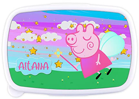 LolaPix Fiambrera Pepa Niña. Fiambrera Infantil Personalizada. Caja merienda con Nombre y Curso. Apta para microondas y Libre de BPA, filatos y Metales Pesados. Varios diseños. Pepa