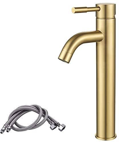 Tall Basin Taps, NewEast Gold Solid Brass High Rise Bathroom Sink Tap Mixer, Countertop Cloakroom Washroom Faucet