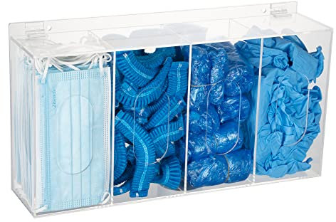 Heyrelda Haarnetz- und Schuhüberzug-Spender, Einwegmaske, Acryl, 4 Behälter, Kunststoff-Handschuhfach, Halterung, transparent, stehend/Wandhalterung, Organisationswerkzeug – Labor, Küche & Restaurant
