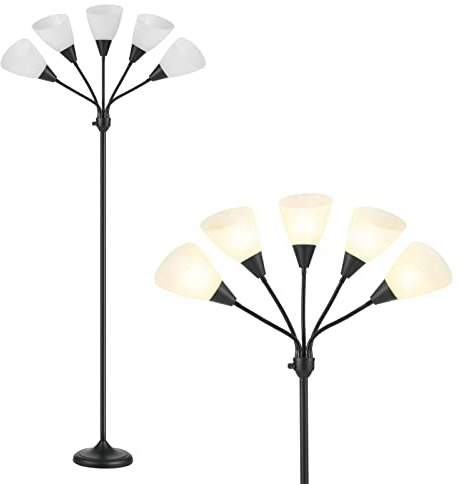 HonoDing Medusa Stehlampen Stehlampen 5 Köpfe Verstellbare Leselampe Großer Lampenschirm Verwendung E27 Glühbirne Stehlampens für Wohnzimmer Schlafzimmer (Schwarz)