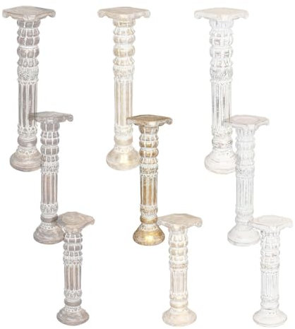 Oriental Galerie Säule Blumensäule Dekosäule Ständer Sockel Podest Blumenständer Holz Modell Batya in verschiedenen Größen und Farben, Säulen Variante Antik:Goldwash mittel
