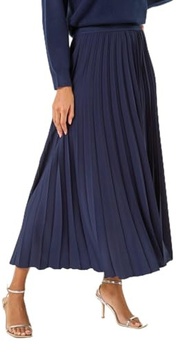 Roman Originals Pleated Skirt for Women UK Ladies Maxi Midi Crinkle Summer Smart Casual Evening Special Occasion Elasticated Waistband Party Holiday Long Crepe - Plain Navy - Size 18