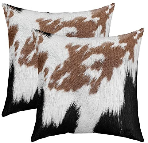 Homemissing Cuir Vache Taie d'oreiller 40x40cm Lot De 2 Housse Coussin pour Maison Le Salon Décor Réversible Western Ferme Animaux Décor