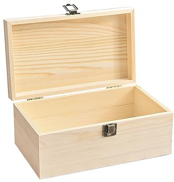 Voittozege Large Unfinished Wooden Box with Hinged Lid Unfinished Wooden Storage Box 10.6 x 8 x 5.7 Inch Wood Box Unfinished Large Keepsake Box for Jewelry, Art Hobbies, DIY lovers and Home Storage
