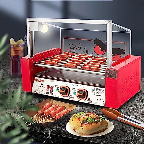 Maquina Perritos Calientes Rodillo For Perros Calientes, Máquina For Cocinar Salchichas A La Parrilla, 7 Rodillos Antiadherentes 24 Asadores For Perros Calientes Con Bandeja De Goteo Extraíble De Acer